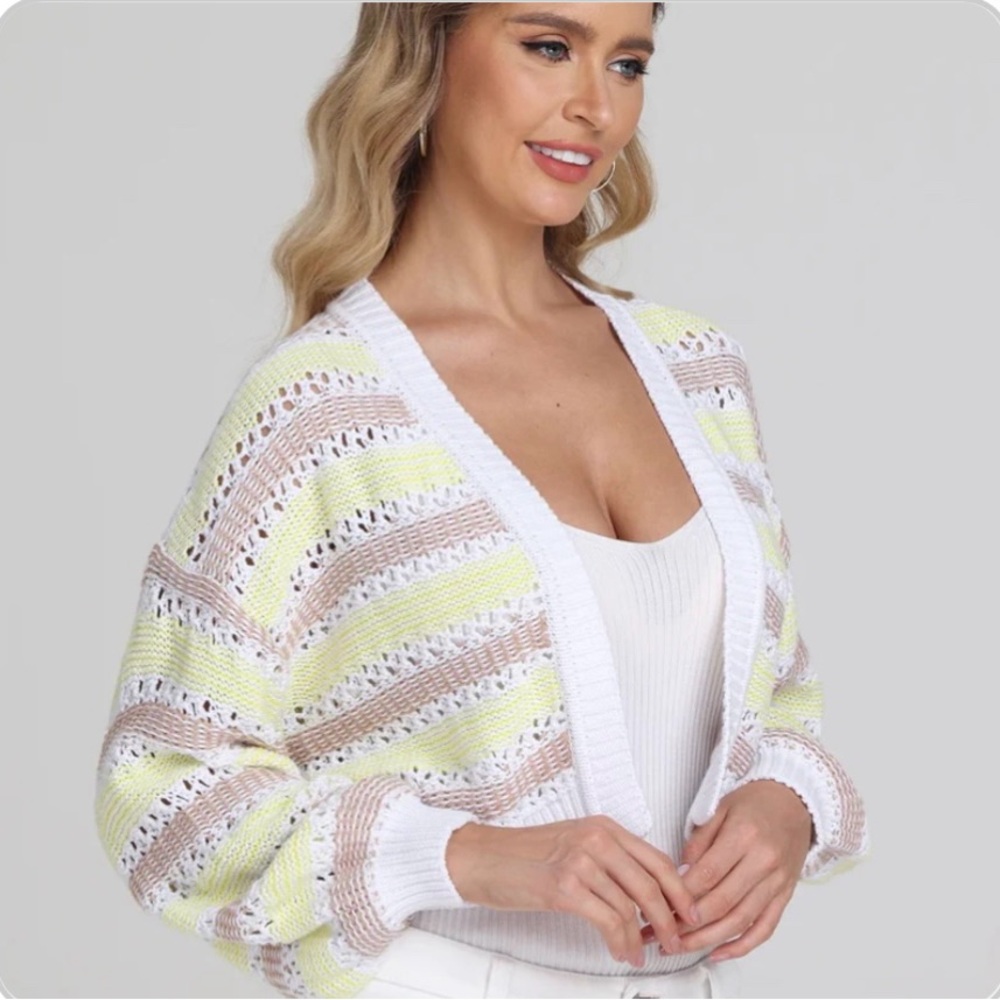 525 America Cream and Tan Cardigan Sweater